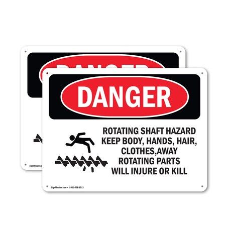 Signmission Rotating Shaft Hazard Keep Body Danger Sign, Aluminum, 14in W x 10in L, 2PK OS-2PACK-DS-A-1014-L-2445